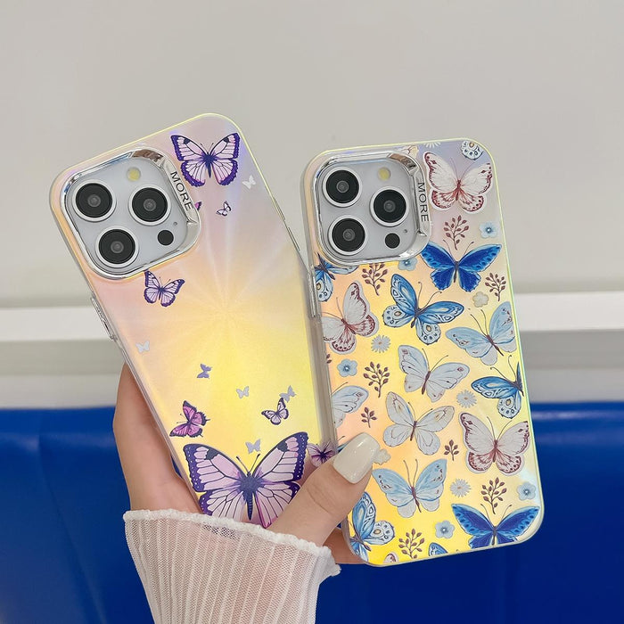 For Iphone 15 Electroplating Laser Butterfly Phone Case