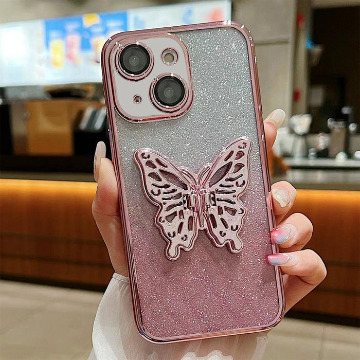 For Iphone 15 Electroplated Gradient Glitter 3D Butterfly Tpu Phone Case