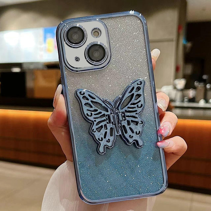 For Iphone 15 Electroplated Gradient Glitter 3D Butterfly Tpu Phone Case