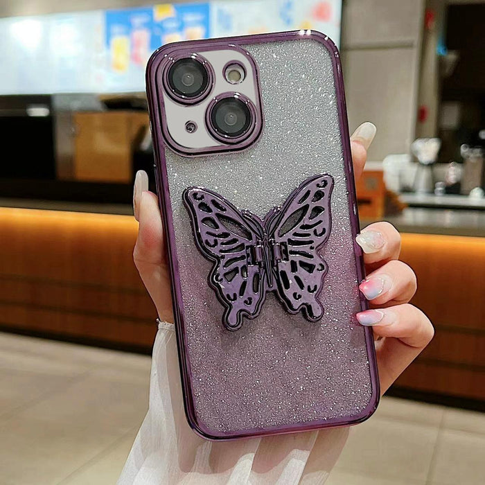 For Iphone 15 Electroplated Gradient Glitter 3D Butterfly Tpu Phone Case