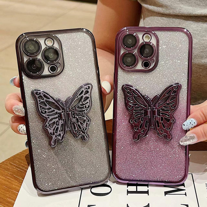 For Iphone 15 Electroplated Gradient Glitter 3D Butterfly Tpu Phone Case