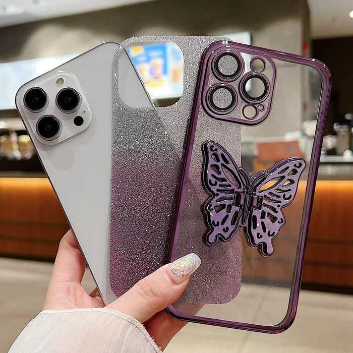 For Iphone 15 Electroplated Gradient Glitter 3D Butterfly Tpu Phone Case