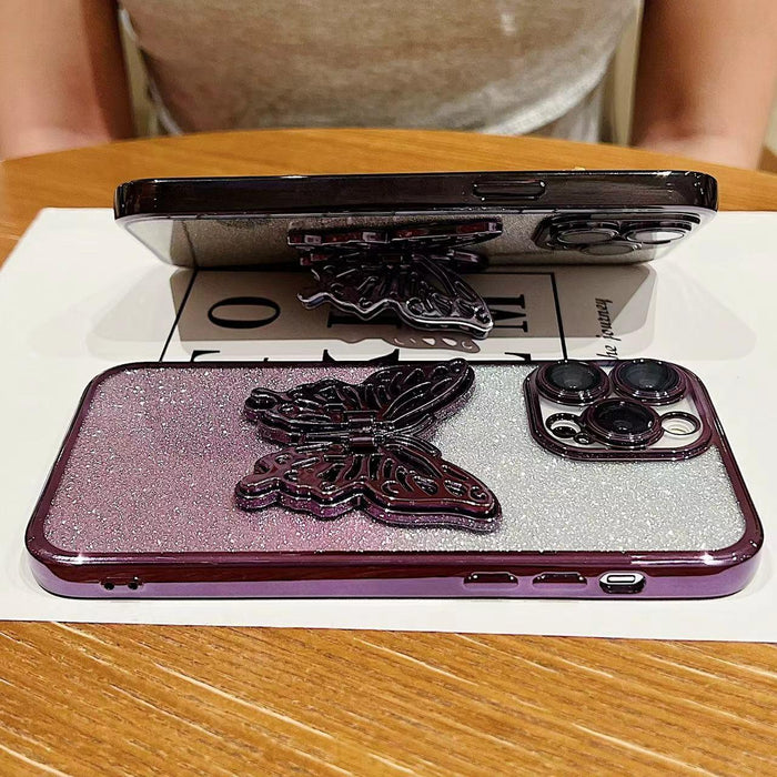For Iphone 15 Electroplated Gradient Glitter 3D Butterfly Tpu Phone Case