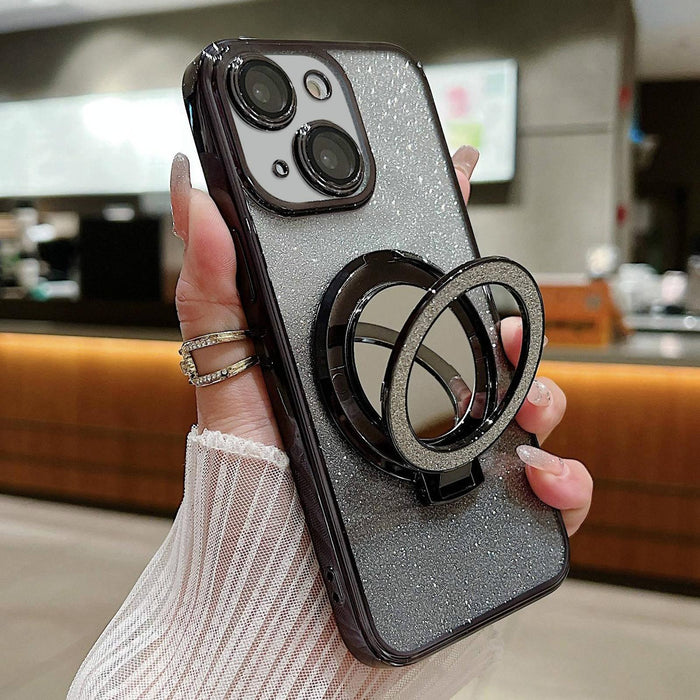 For Iphone 15 Plated Mirror Holder Gradient Glitter Magsafe Phone Case