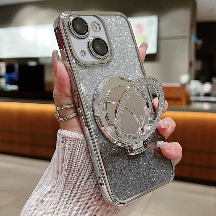 For Iphone 15 Plated Mirror Holder Gradient Glitter Magsafe Phone Case