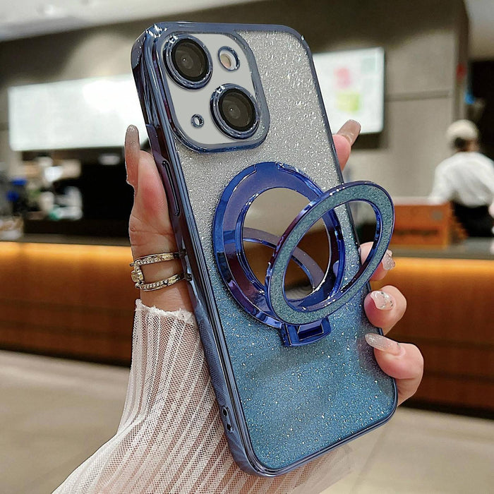 For Iphone 15 Plated Mirror Holder Gradient Glitter Magsafe Phone Case