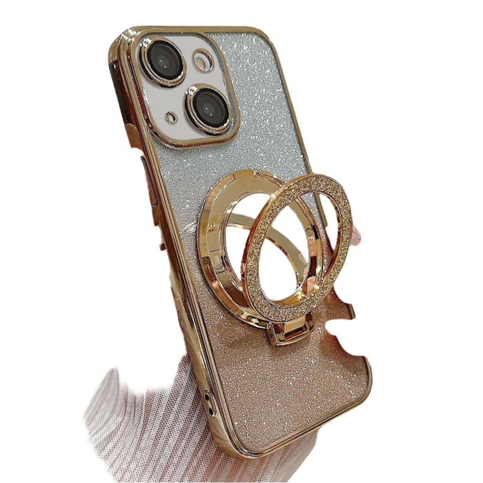 For Iphone 15 Plated Mirror Holder Gradient Glitter Magsafe Phone Case
