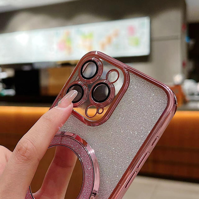 For Iphone 15 Plated Mirror Holder Gradient Glitter Magsafe Phone Case