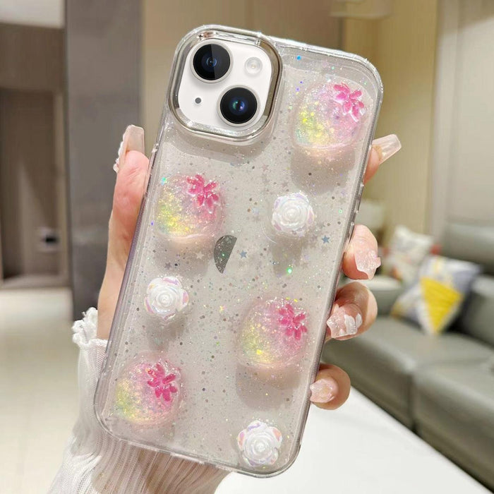 For Iphone 15 3D Flower Glitter Epoxy Tpu Phone Case