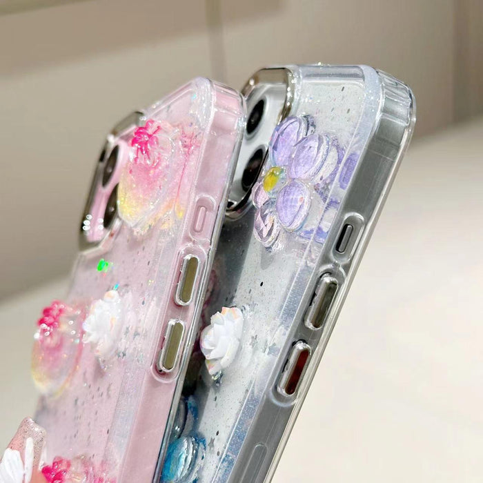 For Iphone 15 3D Flower Glitter Epoxy Tpu Phone Case
