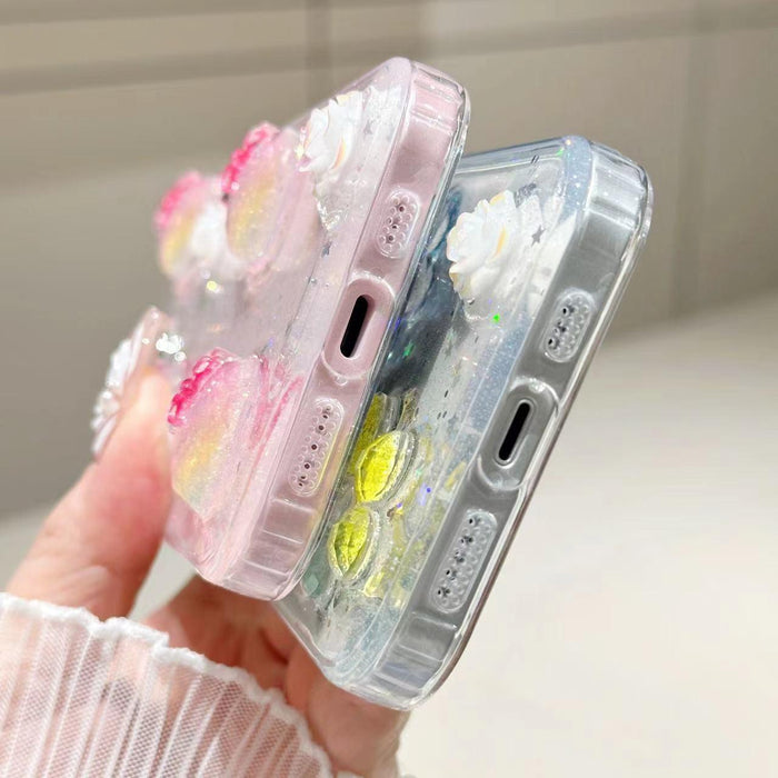 For Iphone 15 3D Flower Glitter Epoxy Tpu Phone Case
