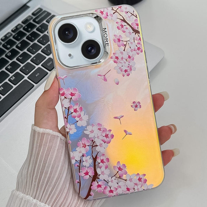 For Iphone 15 Electroplating Laser Flower Texture Tpu Phone Case