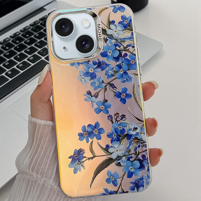 For Iphone 15 Electroplating Laser Flower Texture Tpu Phone Case