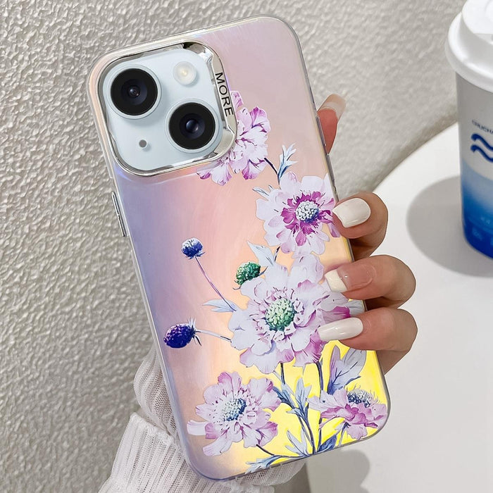 For Iphone 15 Electroplating Laser Flower Texture Tpu Phone Case