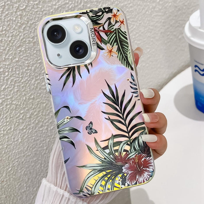 For Iphone 15 Electroplating Laser Flower Texture Tpu Phone Case