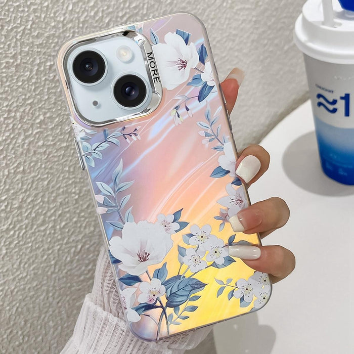 For Iphone 15 Electroplating Laser Flower Texture Tpu Phone Case
