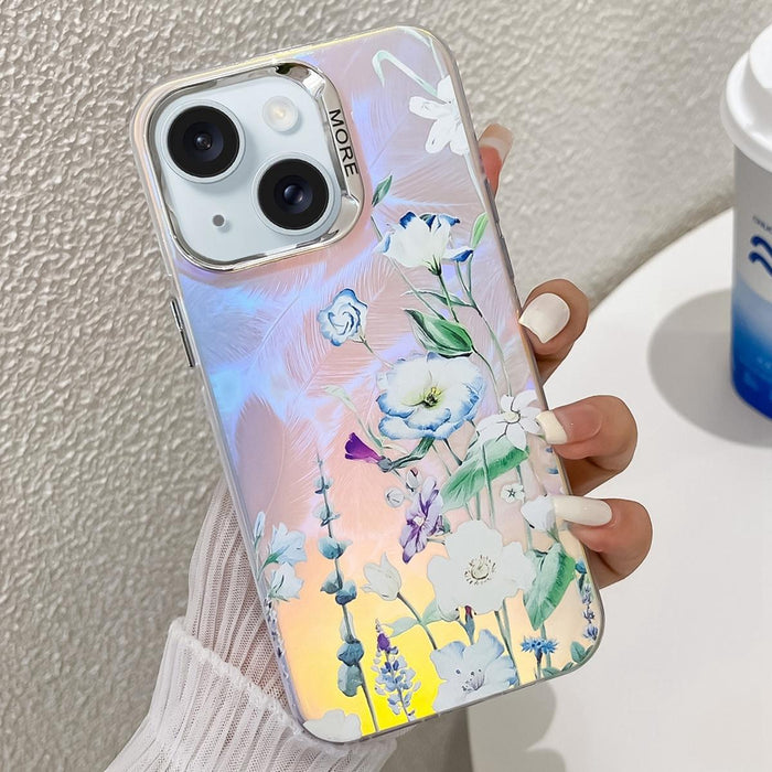 For Iphone 15 Electroplating Laser Flower Texture Tpu Phone Case