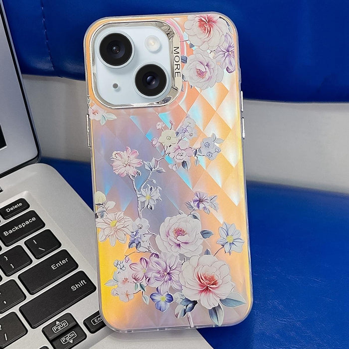 For Iphone 15 Electroplating Laser Flower Texture Tpu Phone Case