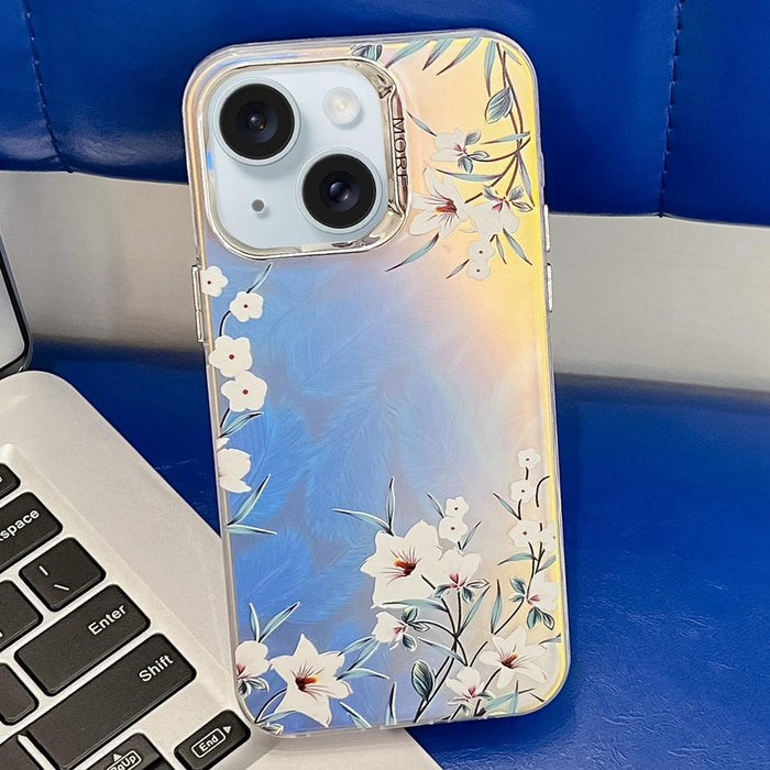 For Iphone 15 Electroplating Laser Flower Texture Tpu Phone Case