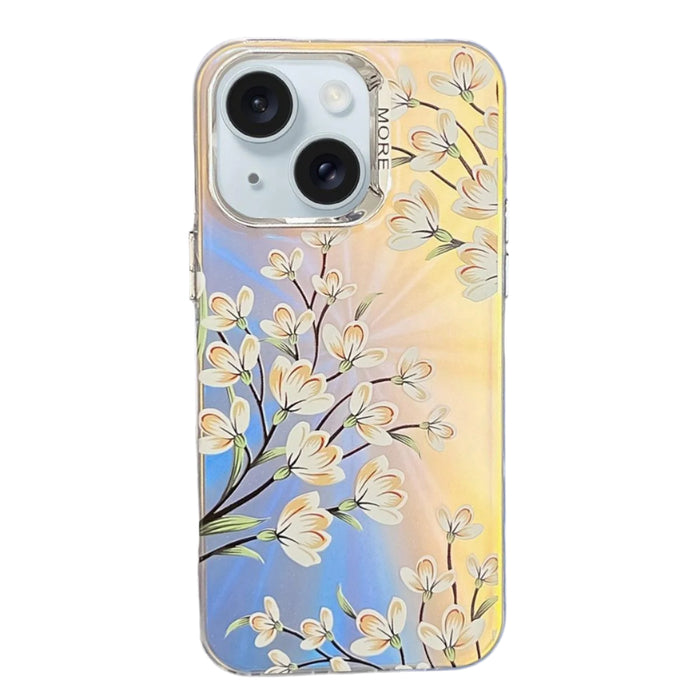 For Iphone 15 Electroplating Laser Flower Texture Tpu Phone Case