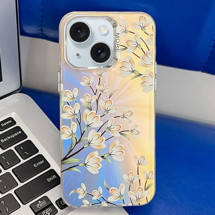 For Iphone 15 Electroplating Laser Flower Texture Tpu Phone Case