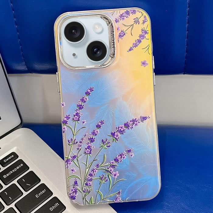 For Iphone 15 Electroplating Laser Flower Texture Tpu Phone Case