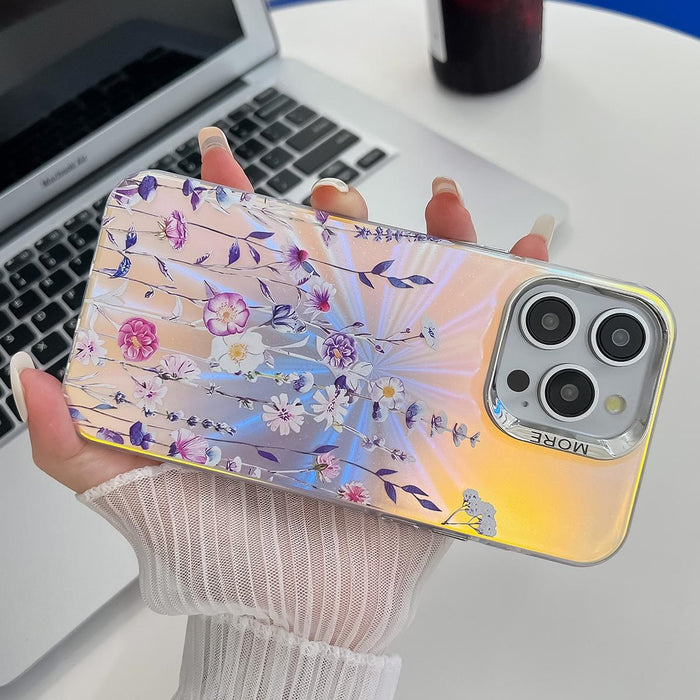 For Iphone 15 Electroplating Laser Flower Texture Tpu Phone Case