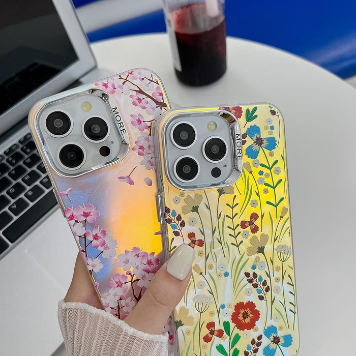 For Iphone 15 Electroplating Laser Flower Texture Tpu Phone Case
