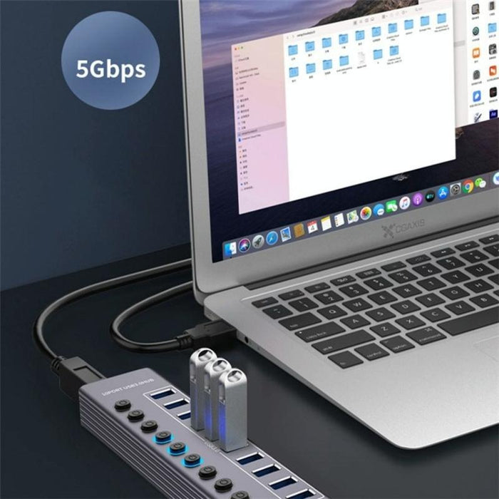 10-In-1 Usb 3.0 Extension Hub With Power Charging & Switch