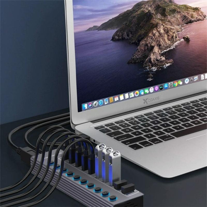 10-In-1 Usb 3.0 Extension Hub With Power Charging & Switch