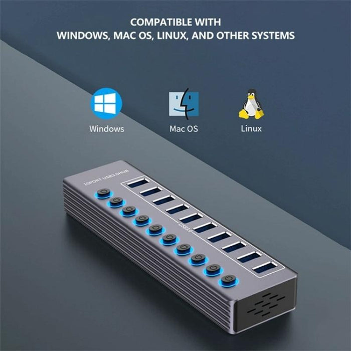 10-In-1 Usb 3.0 Extension Hub With Power Charging & Switch