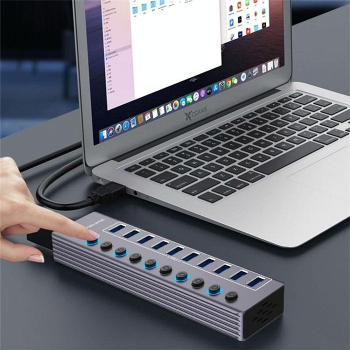 10-In-1 Usb 3.0 Extension Hub With Power Charging & Switch