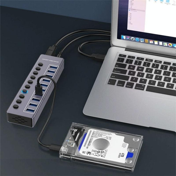 10-In-1 Usb 3.0 Extension Hub With Power Charging & Switch