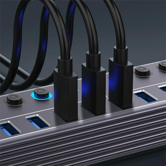 10-In-1 Usb 3.0 Extension Hub With Power Charging & Switch