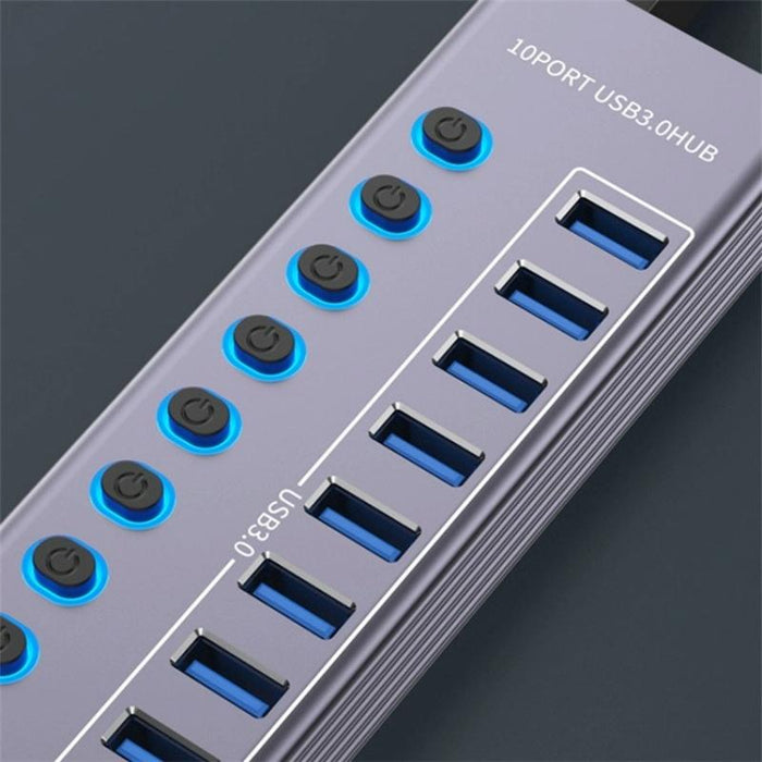 10-In-1 Usb 3.0 Extension Hub With Power Charging & Switch