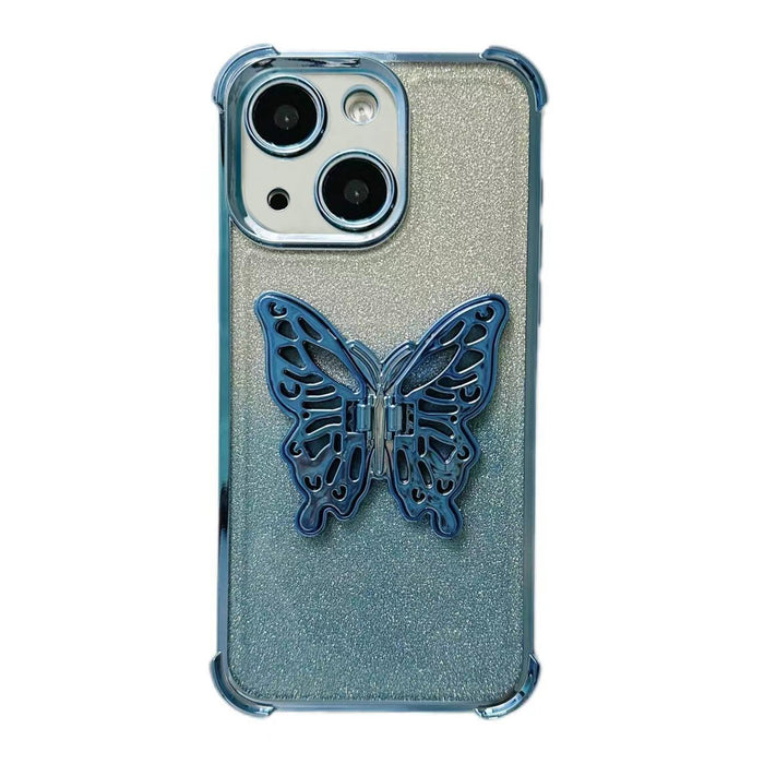 For Iphone 15 Electroplated Glitter 3D Butterfly Four-Corner Shockproof Tpu Phone Case