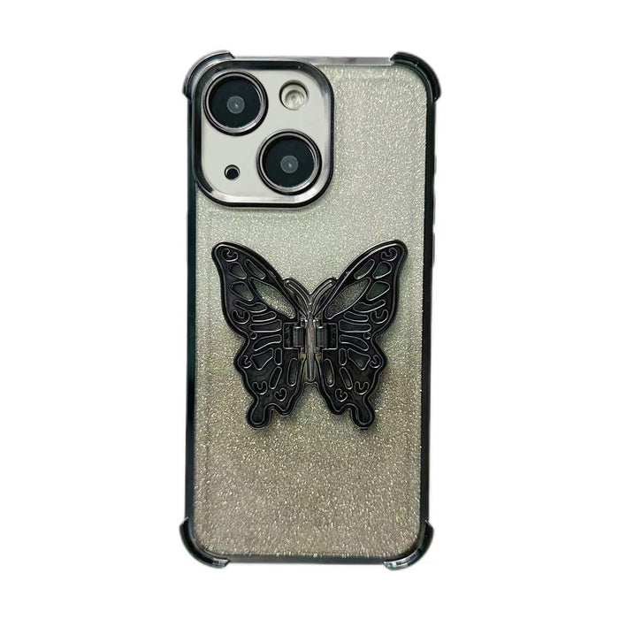 For Iphone 15 Electroplated Glitter 3D Butterfly Four-Corner Shockproof Tpu Phone Case