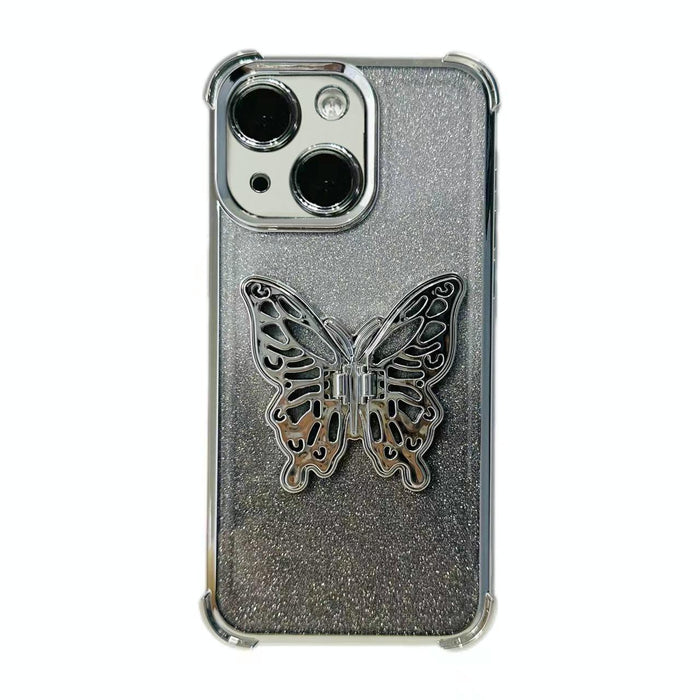 For Iphone 15 Electroplated Glitter 3D Butterfly Four-Corner Shockproof Tpu Phone Case