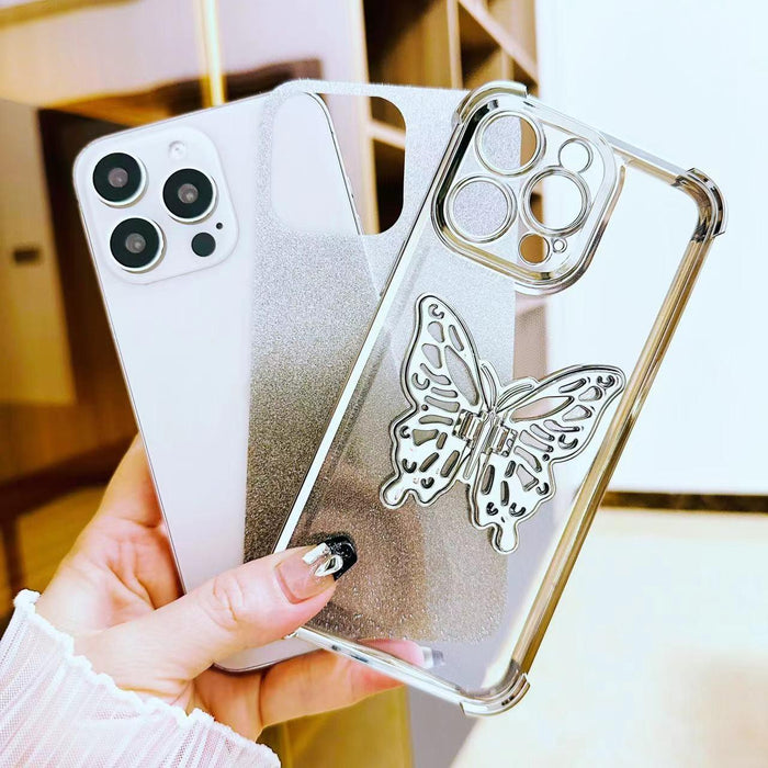 For Iphone 15 Electroplated Glitter 3D Butterfly Four-Corner Shockproof Tpu Phone Case