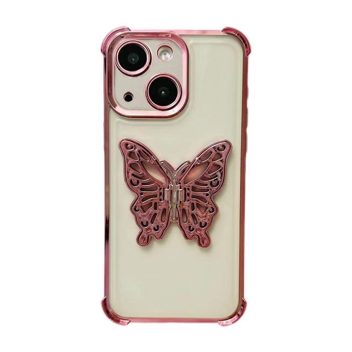 For Iphone 15 Electroplated 3D Butterfly Holder Tpu Phone Case