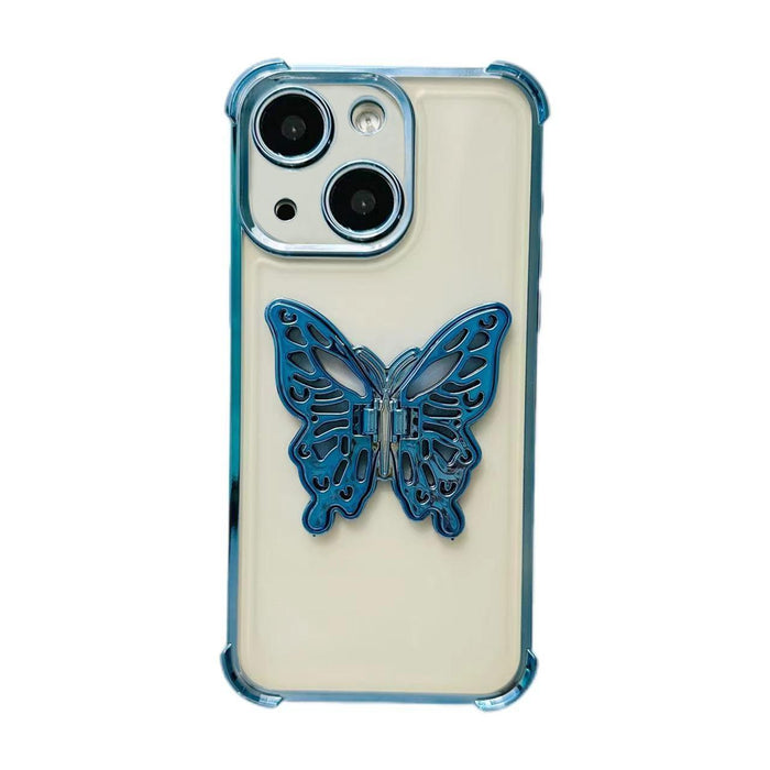 For Iphone 15 Electroplated 3D Butterfly Holder Tpu Phone Case