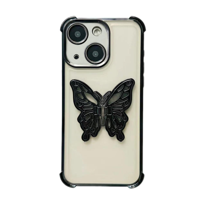 For Iphone 15 Electroplated 3D Butterfly Holder Tpu Phone Case