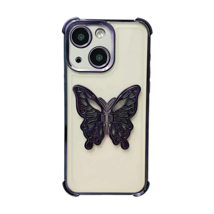 For Iphone 15 Electroplated 3D Butterfly Holder Tpu Phone Case
