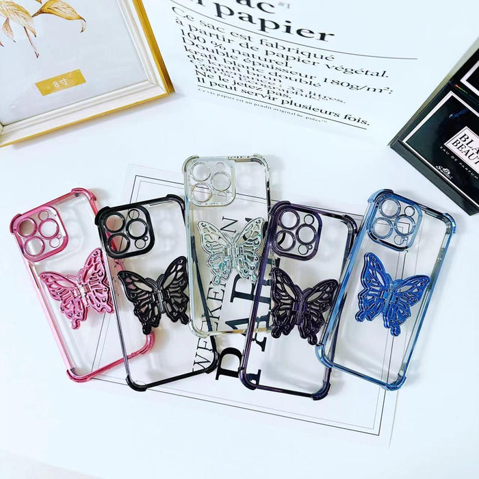 For Iphone 15 Electroplated 3D Butterfly Holder Tpu Phone Case