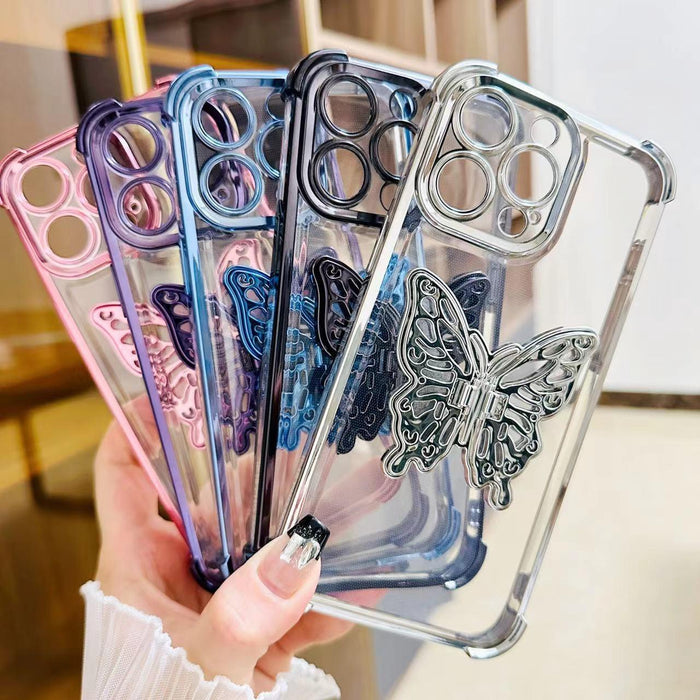 For Iphone 15 Electroplated 3D Butterfly Holder Tpu Phone Case