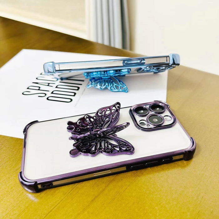 For Iphone 15 Electroplated 3D Butterfly Holder Tpu Phone Case