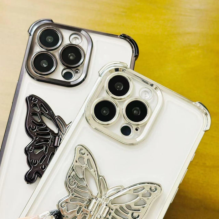 For Iphone 15 Electroplated 3D Butterfly Holder Tpu Phone Case