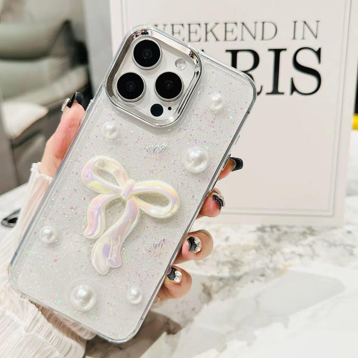 For Iphone 15 3D Bow Pearl Love Flower Tpu Phone Case