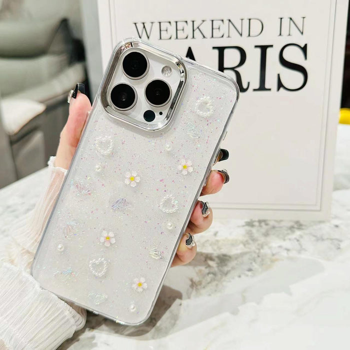 For Iphone 15 3D Bow Pearl Love Flower Tpu Phone Case