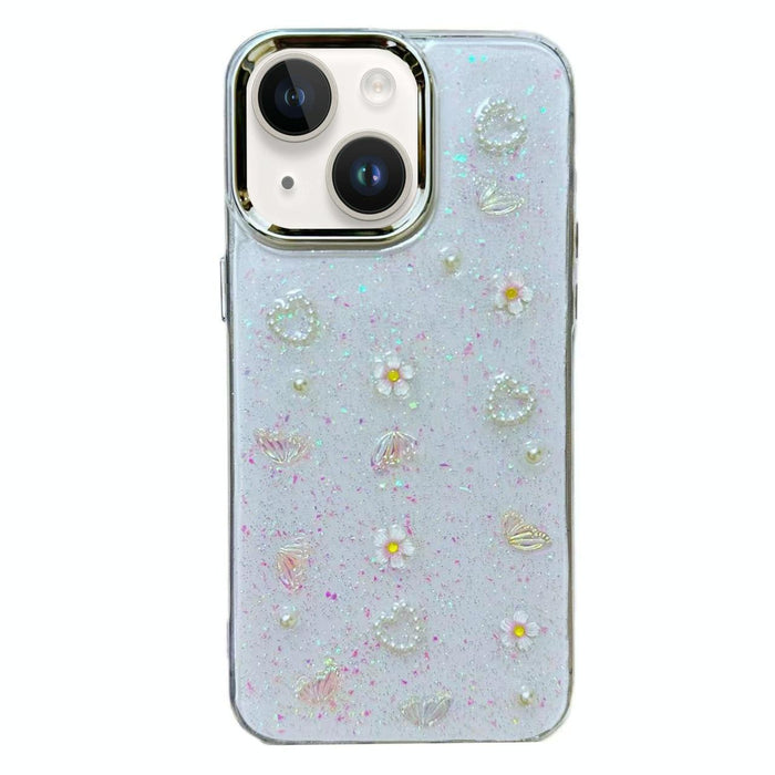 For Iphone 15 3D Bow Pearl Love Flower Tpu Phone Case